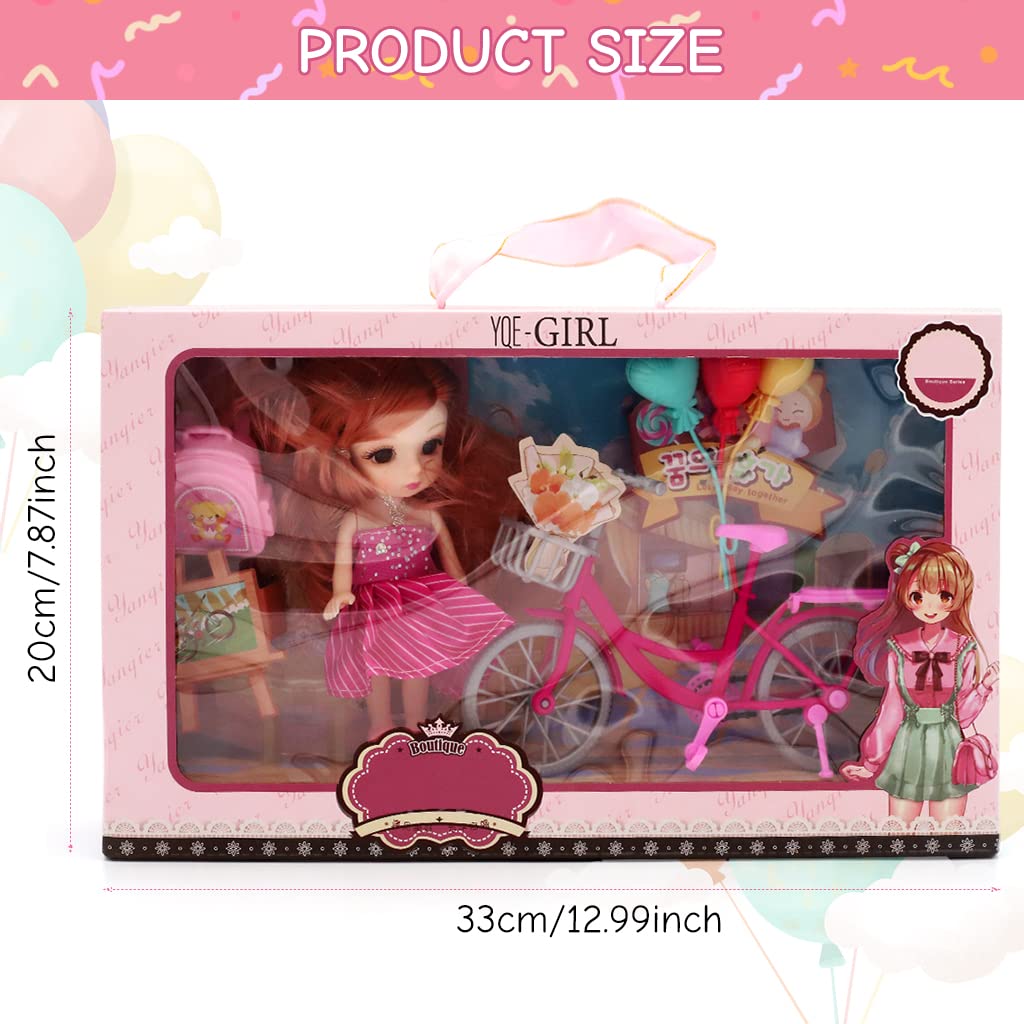 PATPAT Doll Set for Girls with 6 in Doll and Bicycle Prop featuring Flexible Joints | Pink Gift Box