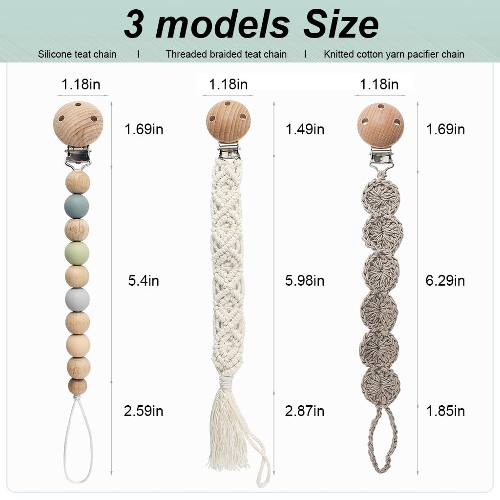 ZIBUYU Pacifier Clip Chain Set of 3 with Safe Teeth Clip and Storage Bag | Ideal for Babies