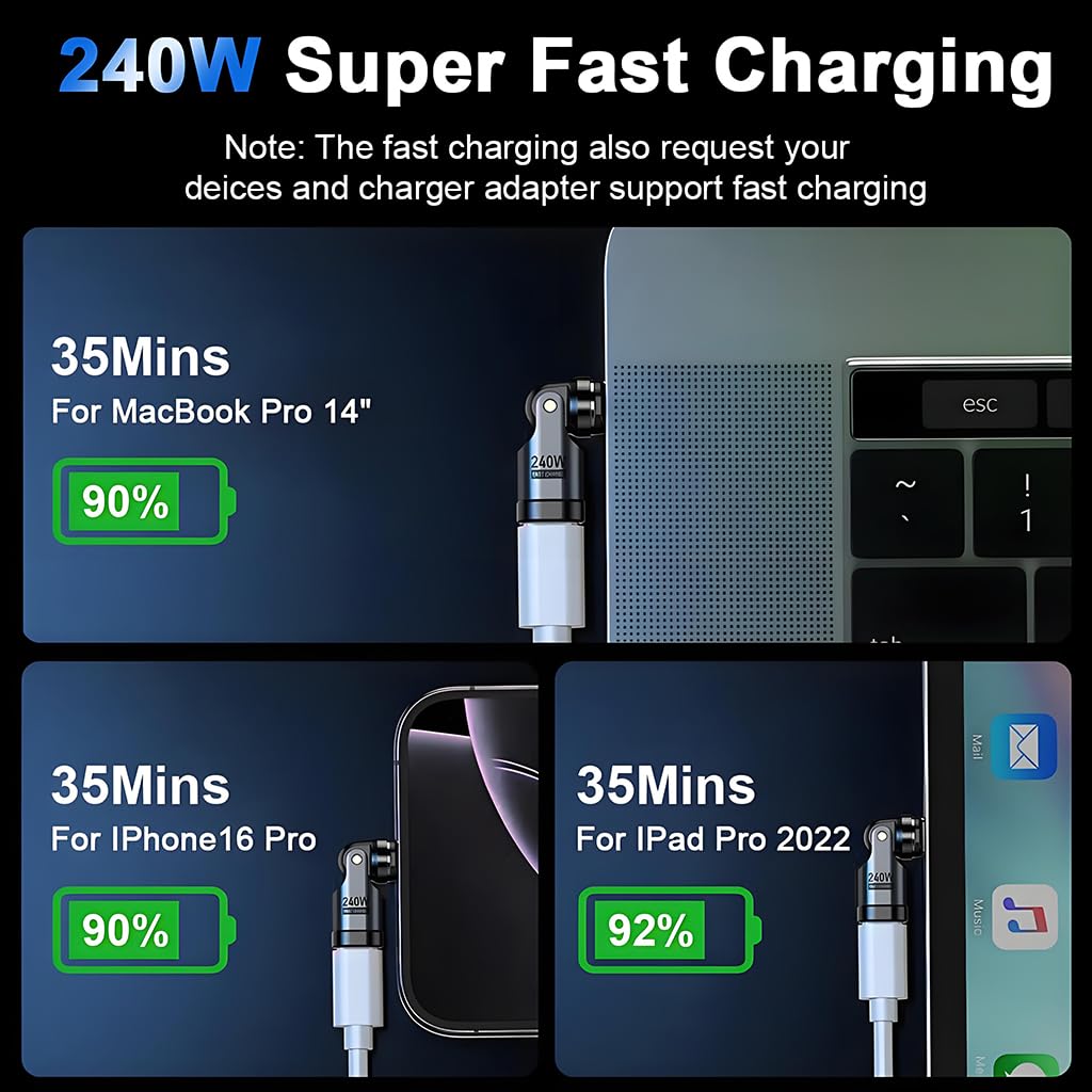 ZORBES PD 240W Fast Charger Adapter for Type C Devices with 180° Swivel Magnetic Connector | Aluminum Alloy Housing
