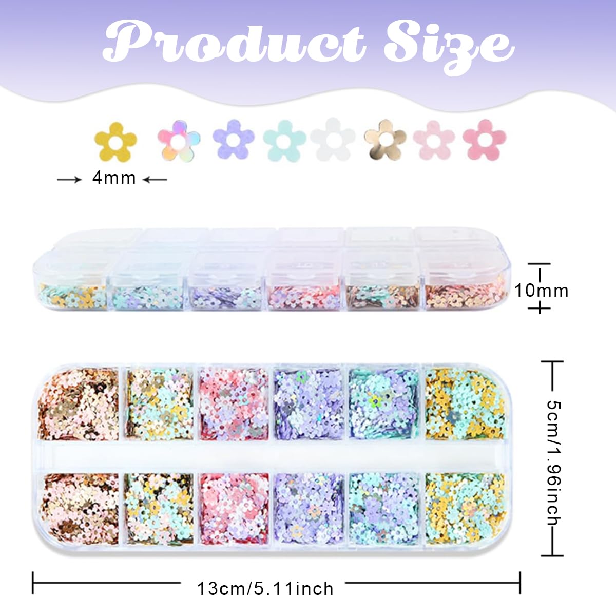 MAYCREATE Flower Nail Glitter Sequins for DIY Manicure with 12 Grids Mixed Colors | 3D Floral Nail Art Charms