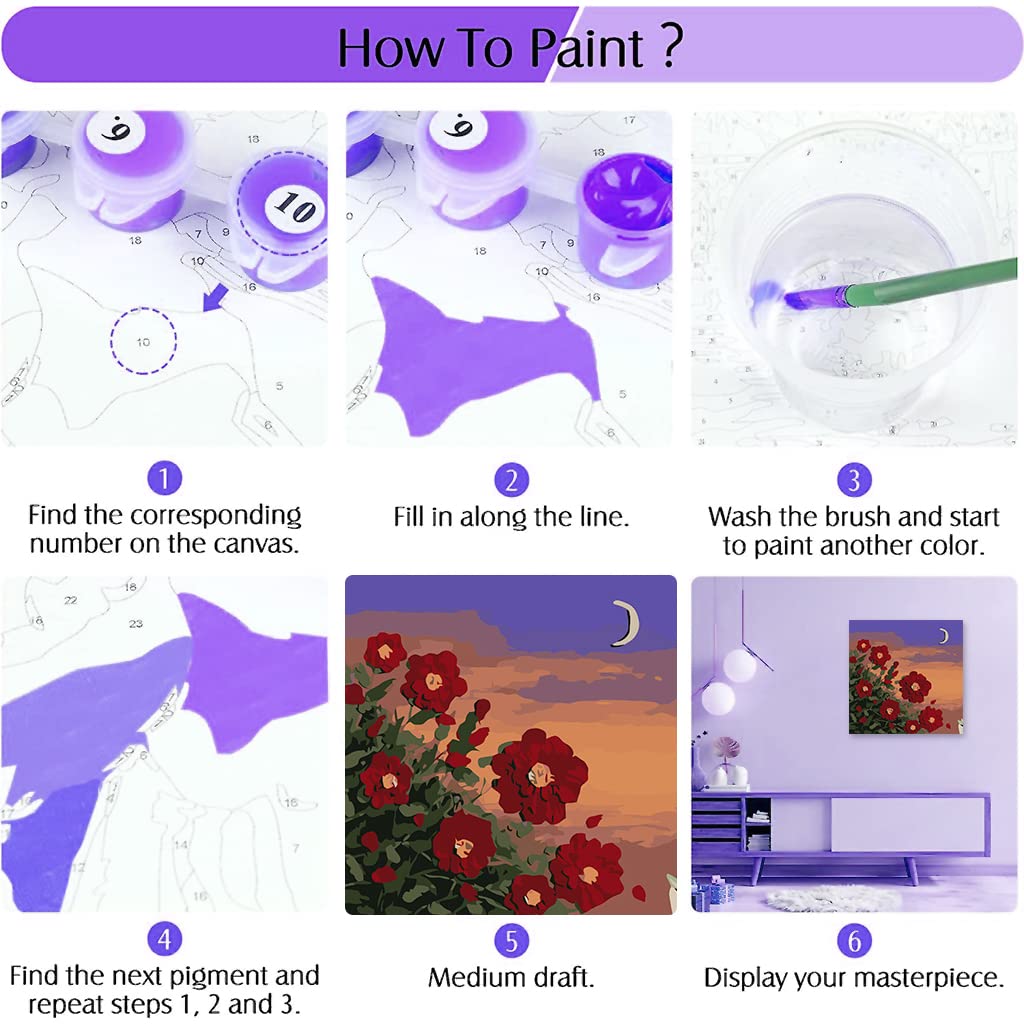 HASTHIP Paint by Numbers Kit for DIY Wall Art with Frame 30×30cm | Acrylic Flower Design