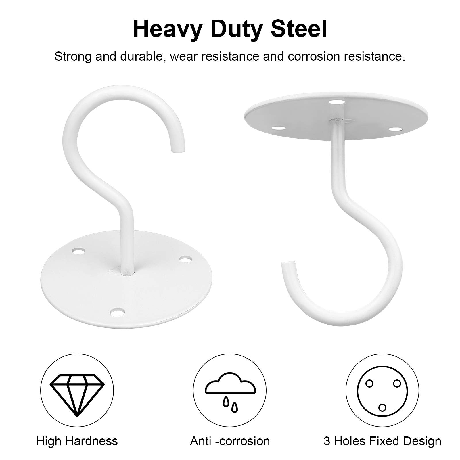 SUPVOX Metal Ceiling Hook for Hanging Plants featuring 15 kg Load Capacity with Screws | White 4 pcs Set