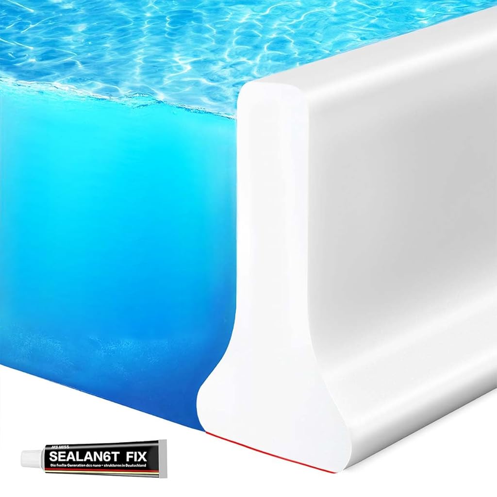HASTHIP® 39 Inches Shower Threshold Bathroom Water Dam, ater Stopper for Bathroom Kitchen Slab Corner Threshold Water Dam Barrier Silicone Strip for Shower Floor Tiles, White