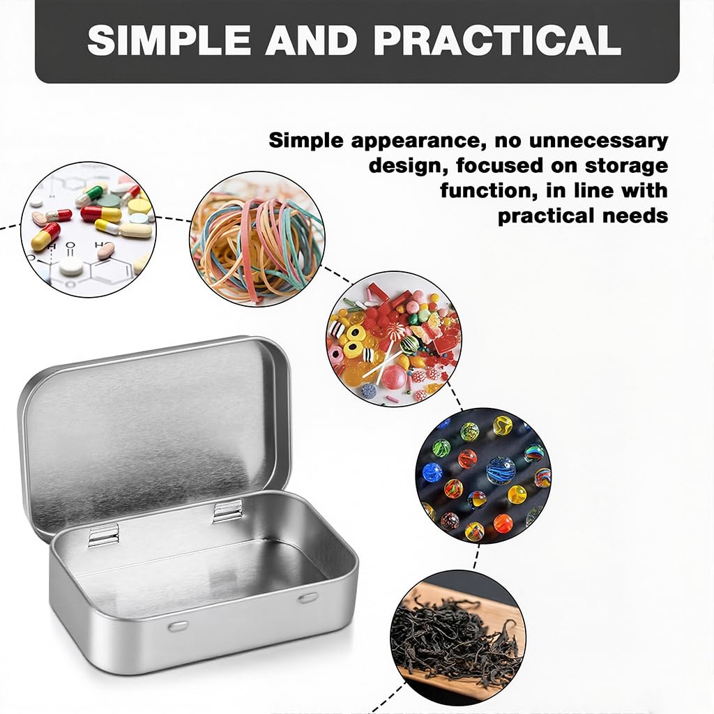 HASTHIP Small Tin Box for Storage with Hinged Lid 4 Pcs 31g Silver Aluminium | 95x60x20mm