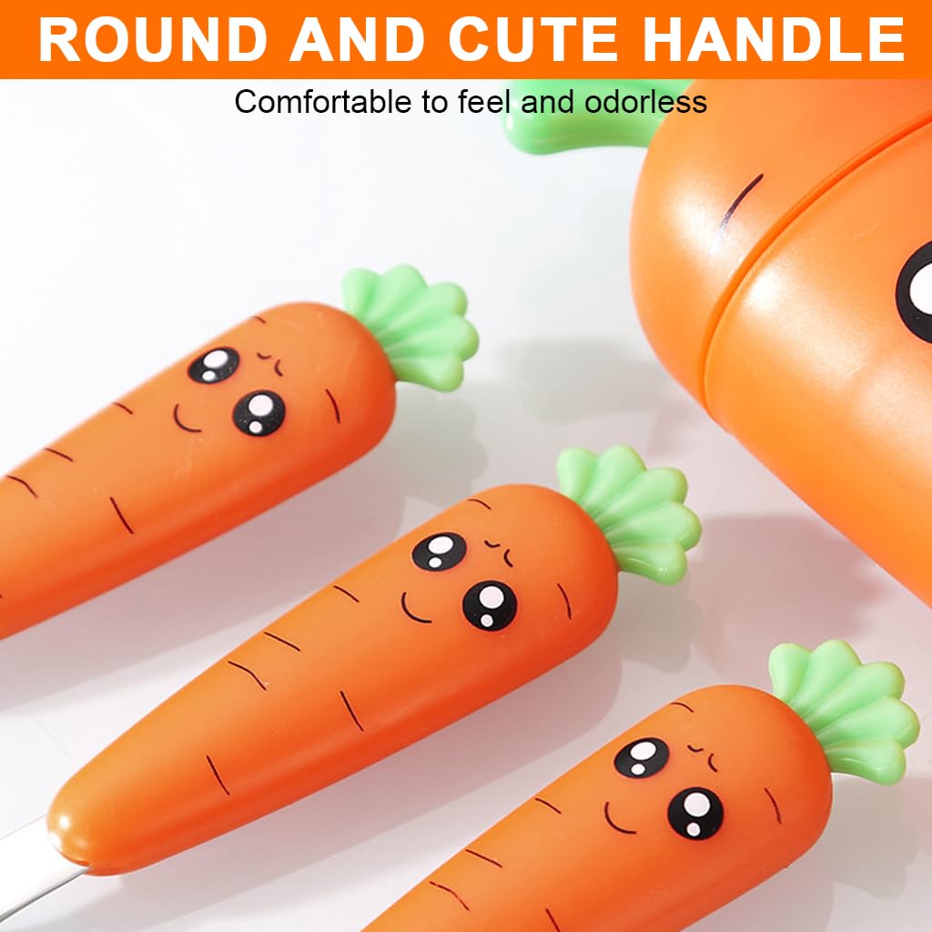 Supvox Spoon and Fork Set for Toddlers with Case featuring Carrot Handles and Serrated Spoon