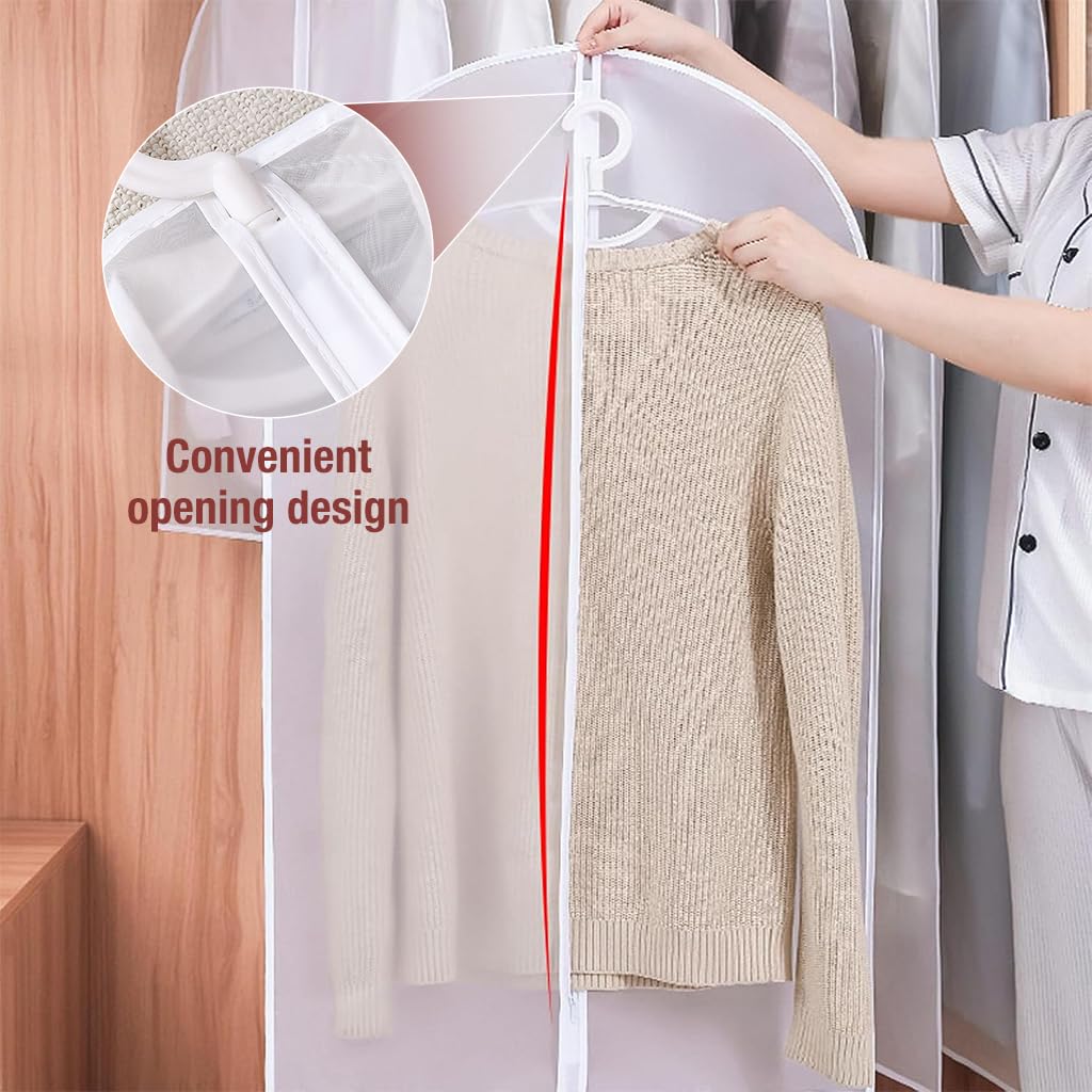 HASTHIP® 5Pcs Garment Bag Wardrobe Hanging Garment Bag, PEVA Transparent Dustproof Garment Cover Zip-up Garment Bag for Suit, Coat, Tuxedos, Coats, Blazer, Jacket, 60x100cm