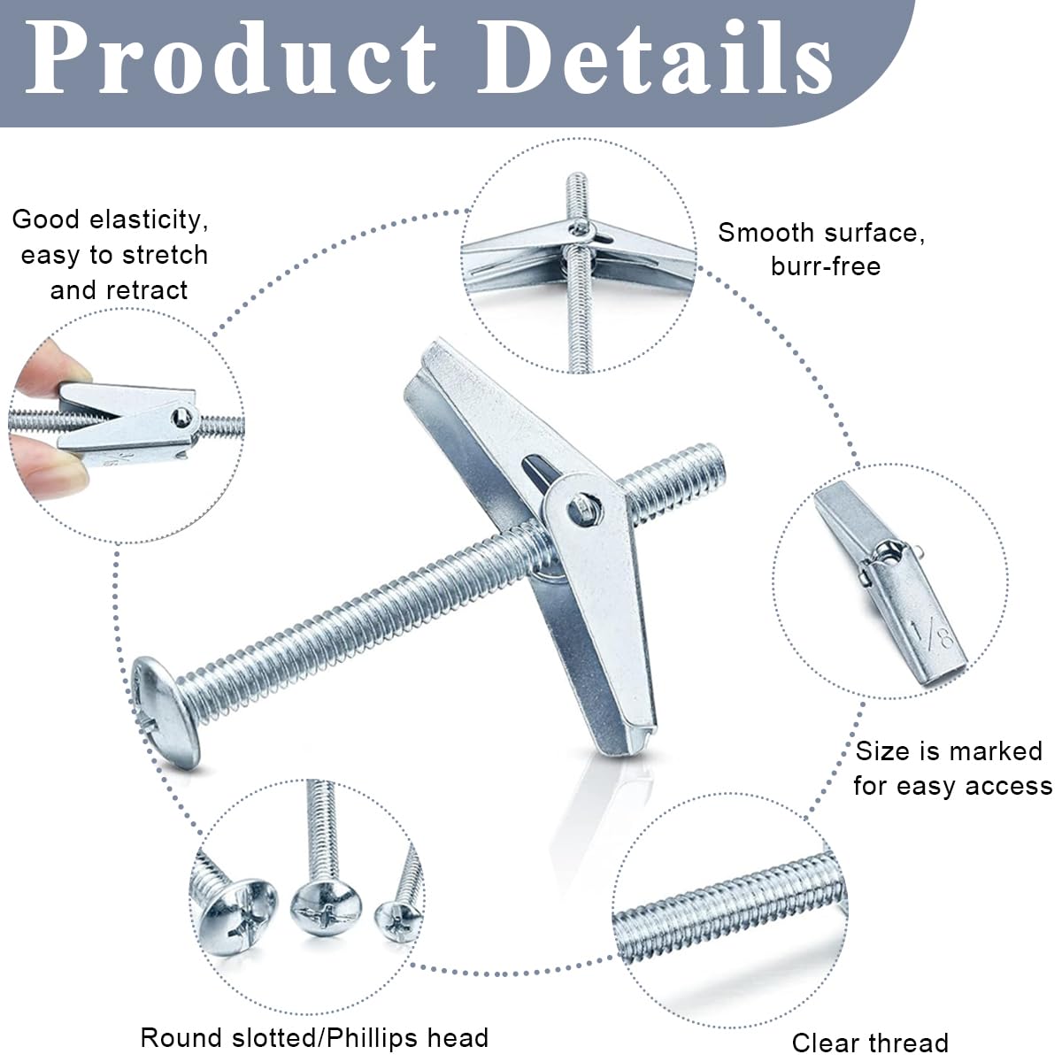 Serplex Butterfly Anchors Toggle Bolts for Drywall with Spring Wing Toggle | 24Pcs Carbon Steel Set