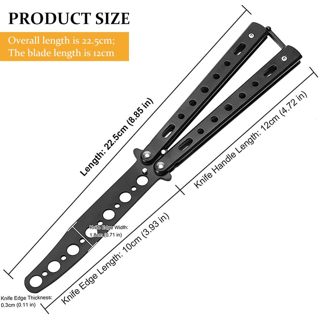 Proberos® Butterfly Knives Trainer with O-Ring Latch for Beginner, Children, Butterfly Knives Lover & More, Balisong Trainer with Unsharpened Blade for Practicing Flipping Tricks(Black)