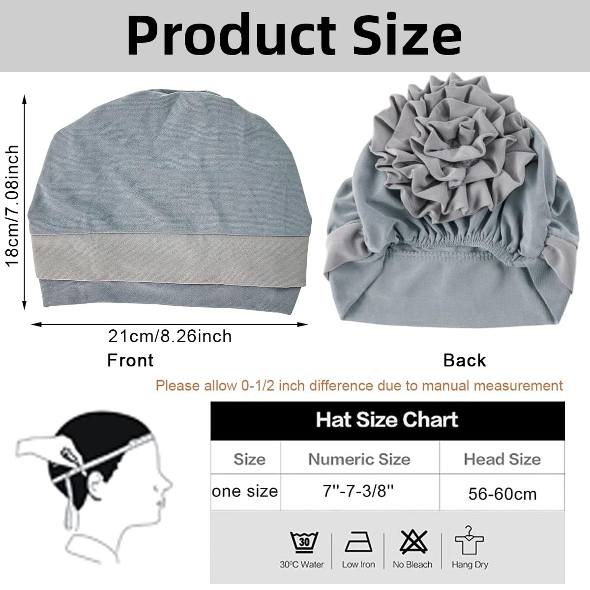 PALAY® Chemo Caps for Women Cotton Stretchy Turban Cap Headwear Head Wrap Flower Skull Cap for Women Cancer Beanie Head Coverings - Grey