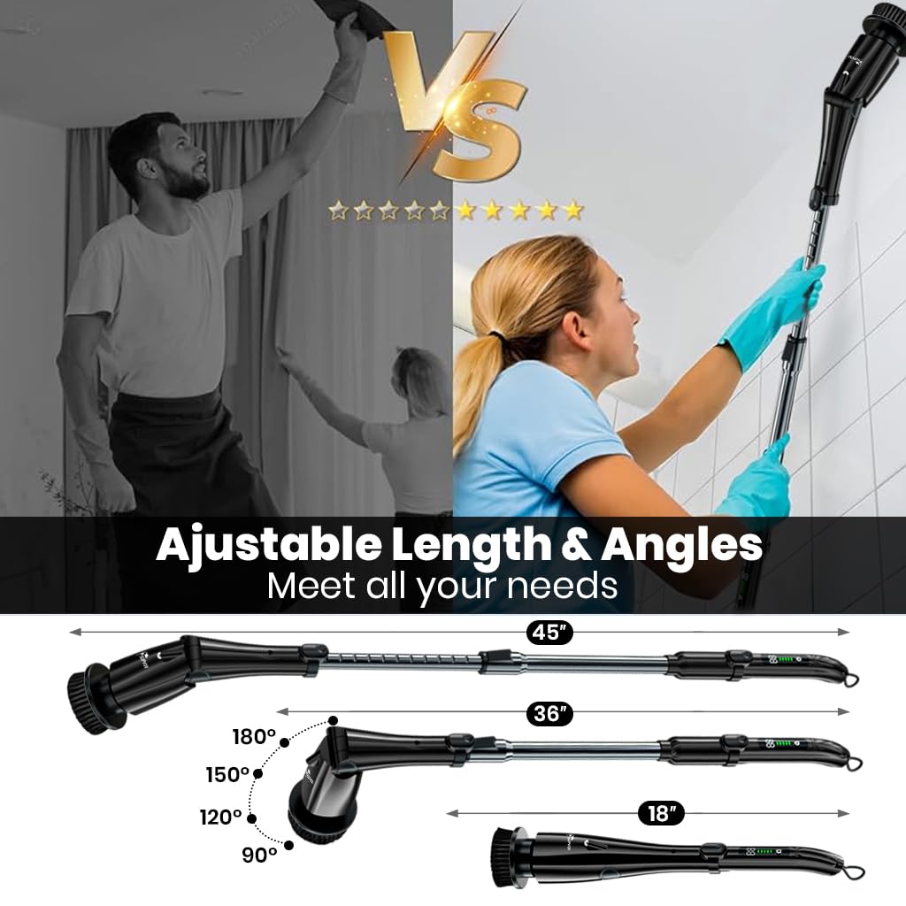 Supvox Electric Spin Scrubber for Bathroom and Floor Cleaning with 8 Heads and 3 Speeds | Adjustable Handle & IPX7 Waterproof Design