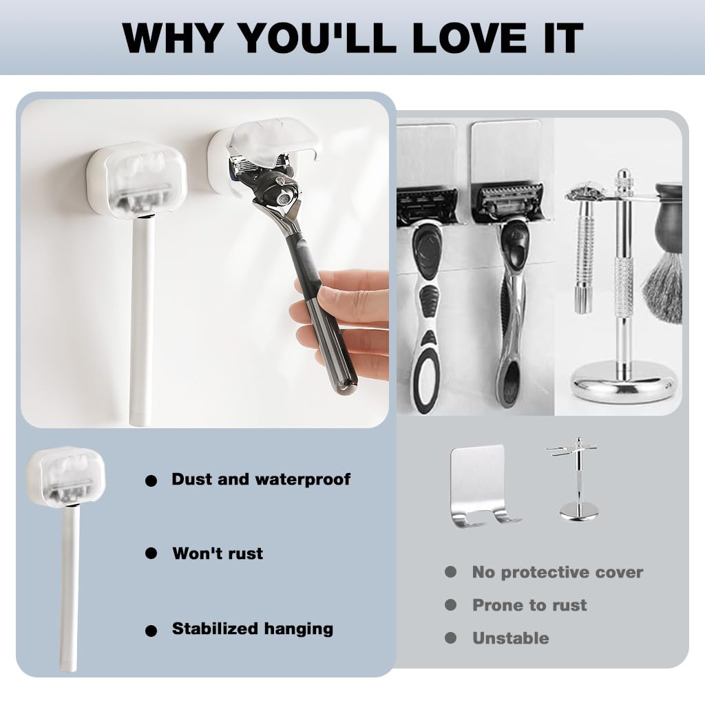 HASTHIP Wall Razor Organizer for Manual Razors with Flip-Up Dust Cover | Pack of 2