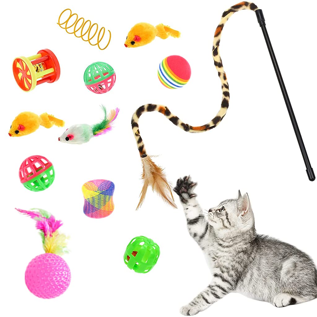 Qpets® 22 PCS Cat Toys for Kittens, Collapsible Cat Tunnels for Indoor Cats, Family Set Cat Teaser Toy Cat Feather Toy Fluffy Mouse Crinkle Balls Toys for Cat Puppy Kitty Rabbit Cat Playing Toys