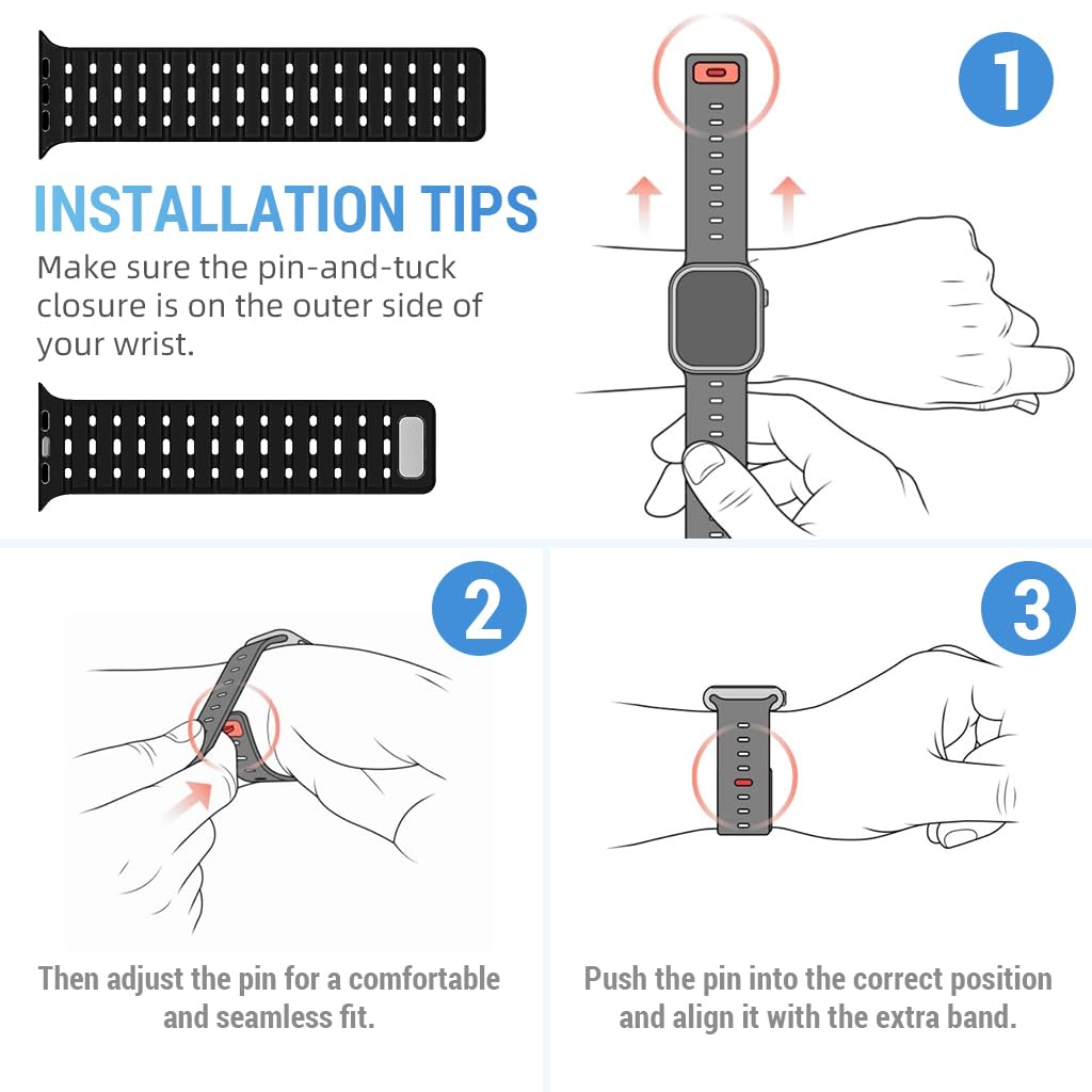 ZORBES Compatible Apple Watch Band for Sports with Magnetic Pin and Tuck Closure | 49mm Silicone Strap for Men and Women