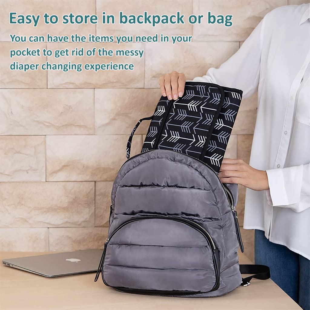 SNOWIE SOFT Portable Changing Pad for Travel with Storage Pockets and Pillow | Grey Polyether Thane Mat 23.5×13.5 in