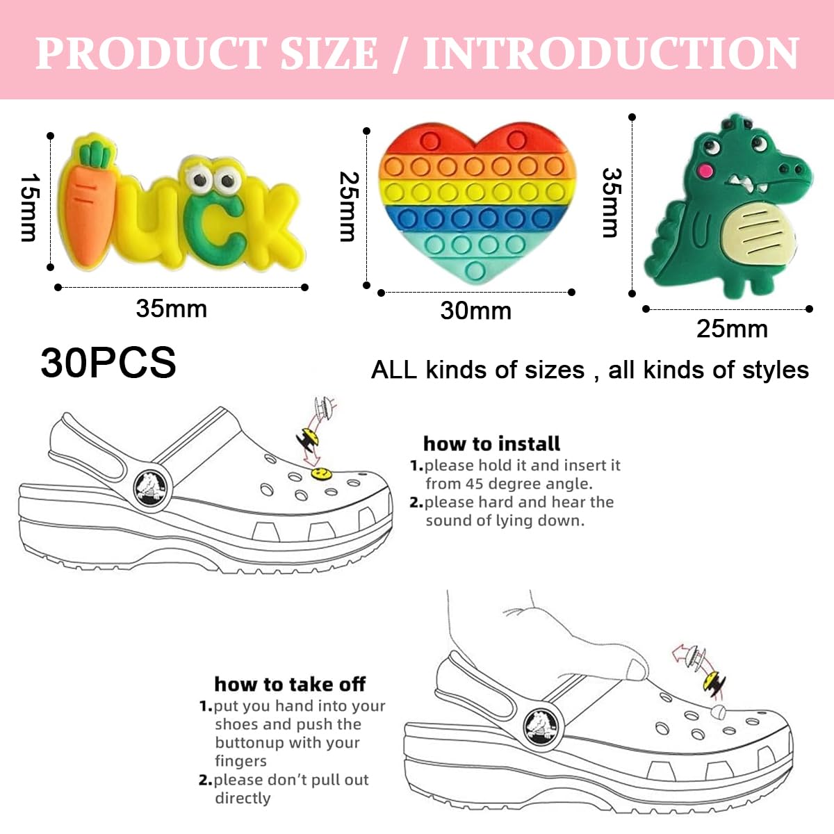 MAYCREATE Clog Slippers Charms for DIY Footwear, 30pcs Rubber Cartoon Set | Fun for Girls