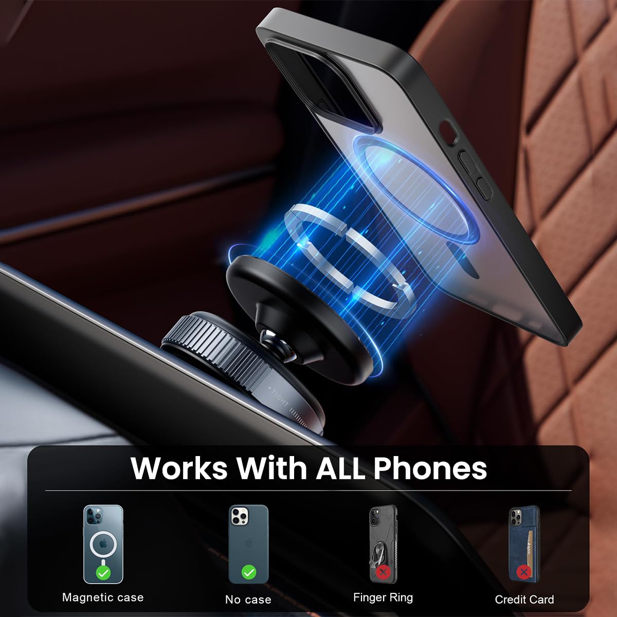 STHIRA Magnetic Phone Holder for Car with 360° Rotating Head and Strong Suction Cup | Compact Travel Mount