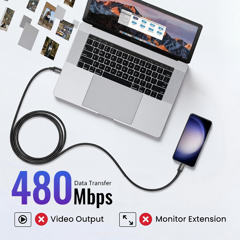Verilux Type C to Type C Cable for Fast Charging with 5m Length and Nylon Braided Design