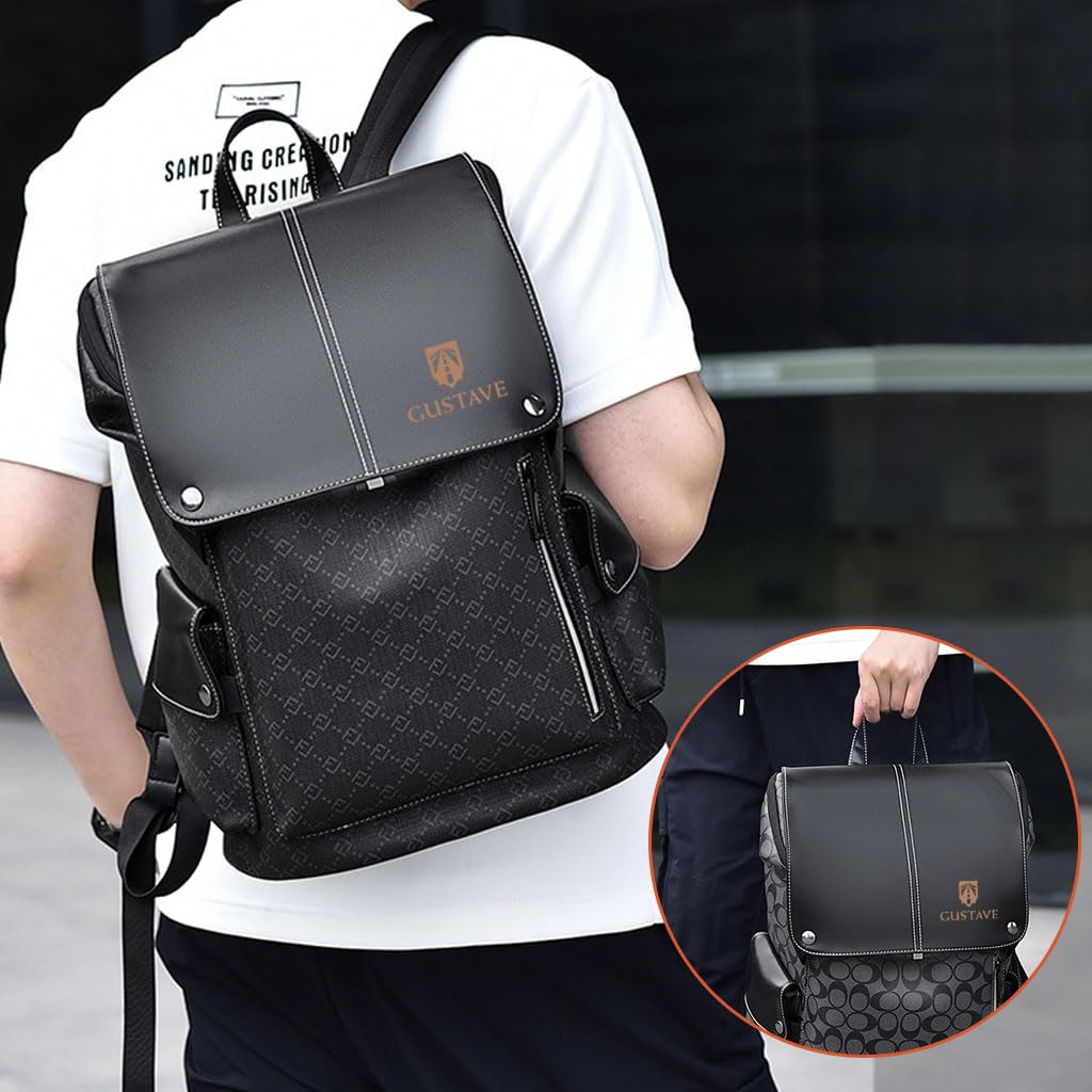 GUSTAVE Laptop Backpack for 15.6 Inch Laptop with Metal Buckle and Waterproof PU Leather | Business and Travel Bag for Men