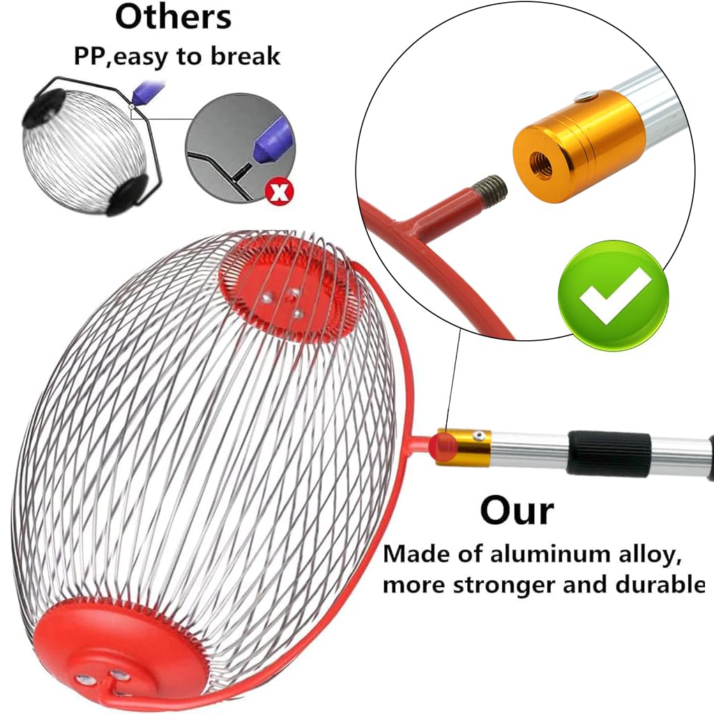 Proberos® 128cm Nut Collector, Fruit Picker for Walnuts, Fruits, Golfball, Tennis Ball, Telescopic Pole Labor Saving Rolling Gatherer Tool
