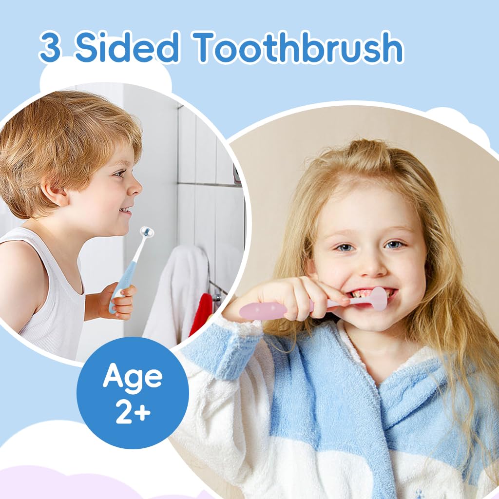 SNOWIE SOFT Kids Toothbrush Set with 3 Multi Facet Soft Bristles and Rubberized Handle for Ages 3–12