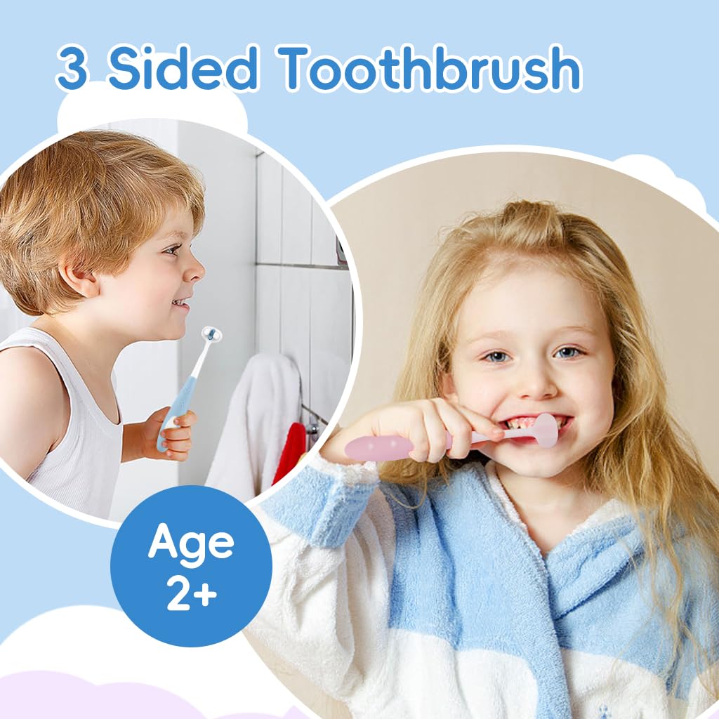 SNOWIE SOFT® 3Pcs Toddler Toothbrushes Multi Facet Soft Bristles Toothbrush Cartoon Kids Toothbrushes with Rubberized Handle Toddler Kids Toothbrushes for 3-12 Year-Old