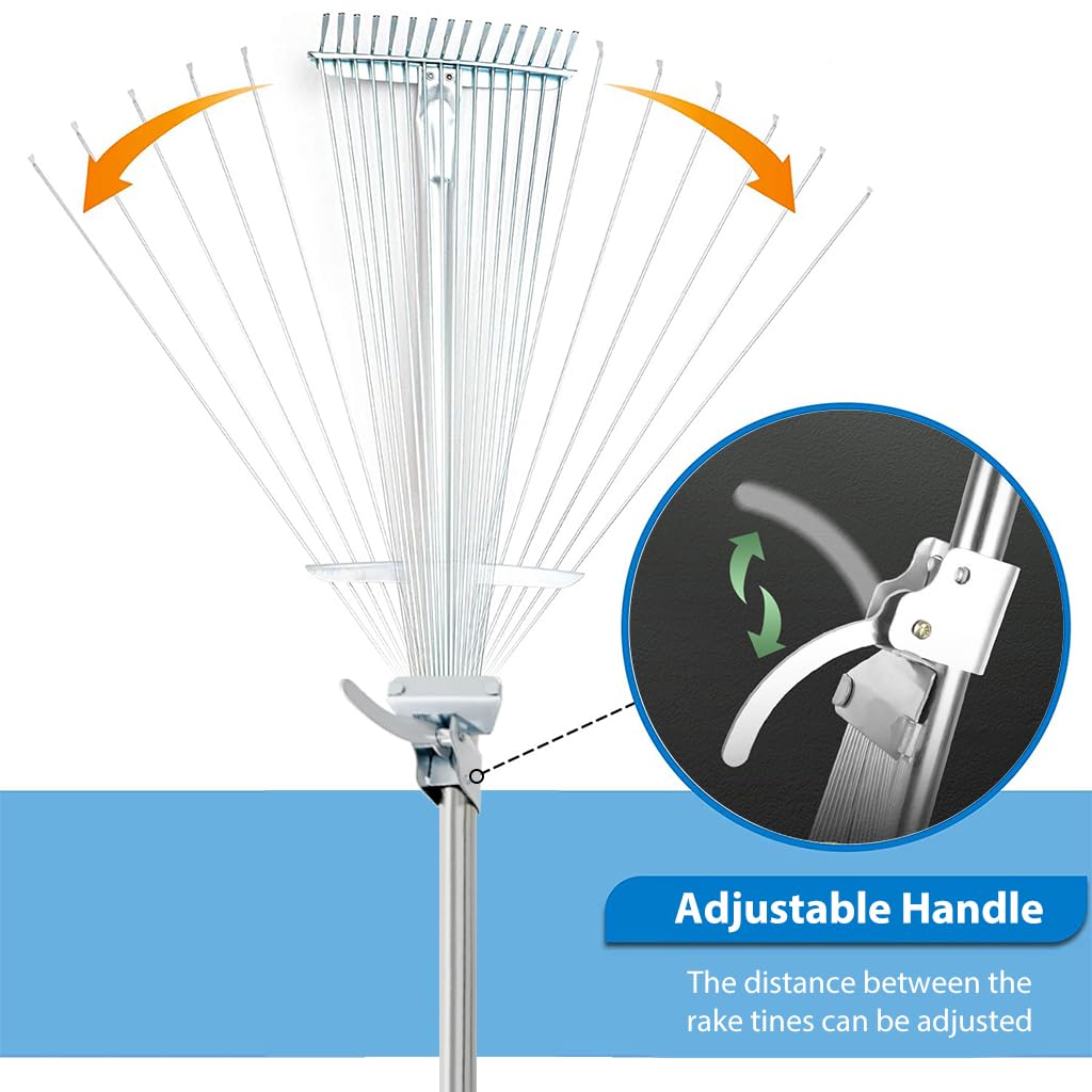 HASTHIP® Retractable Garden Leaf Rake - Foldable Gardening Rake for Leaves - Garden Metal Thatch Rake - Heavy Duty Rakes for Lawns with Expandable Head 20-65CM - Grass Rake for Lawn, Yard, Beds