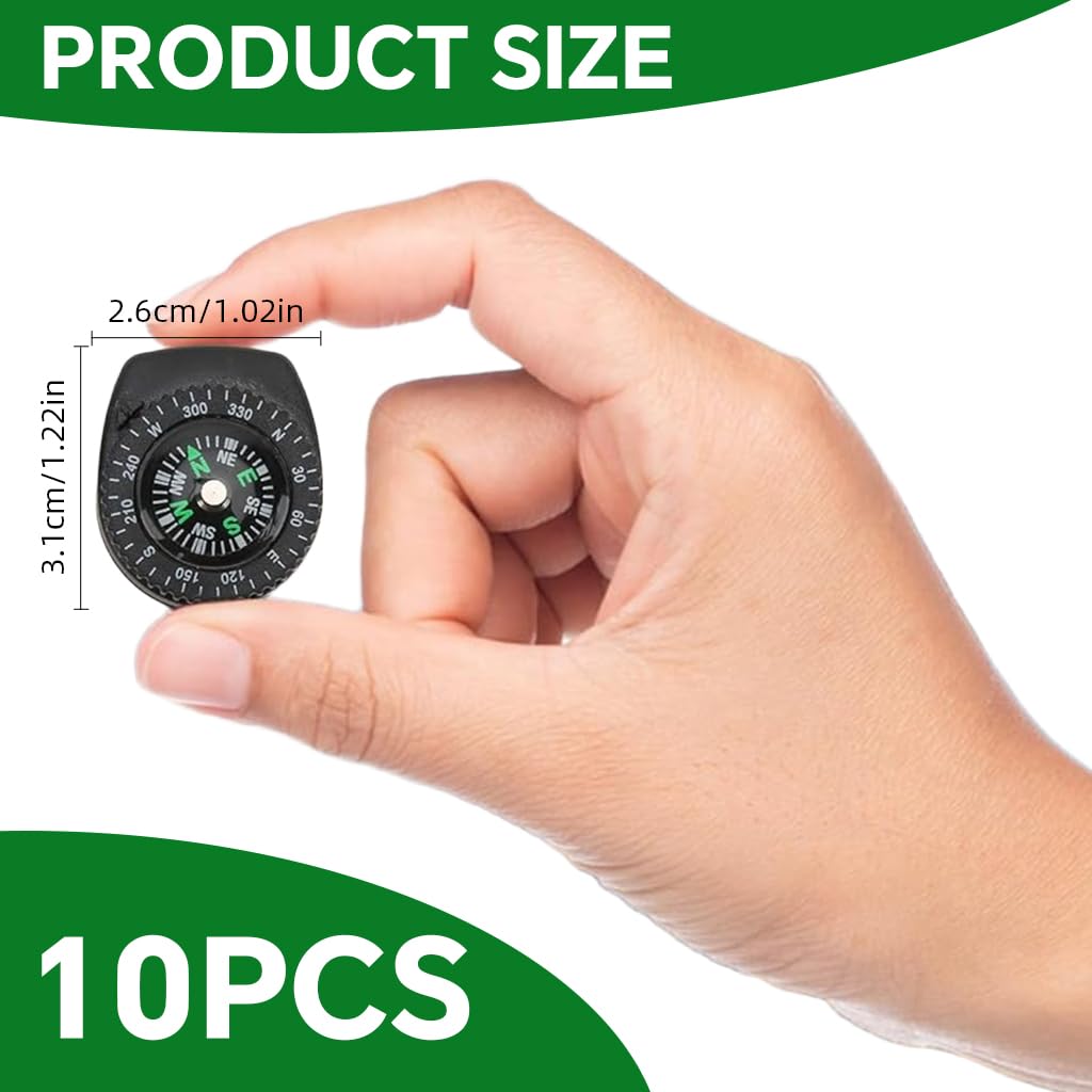 PROBEROS Mini Compass for Watch Band featuring 1.1 in Clip-on Waterproof Design | 10 Pcs Set for Hiking and Survival