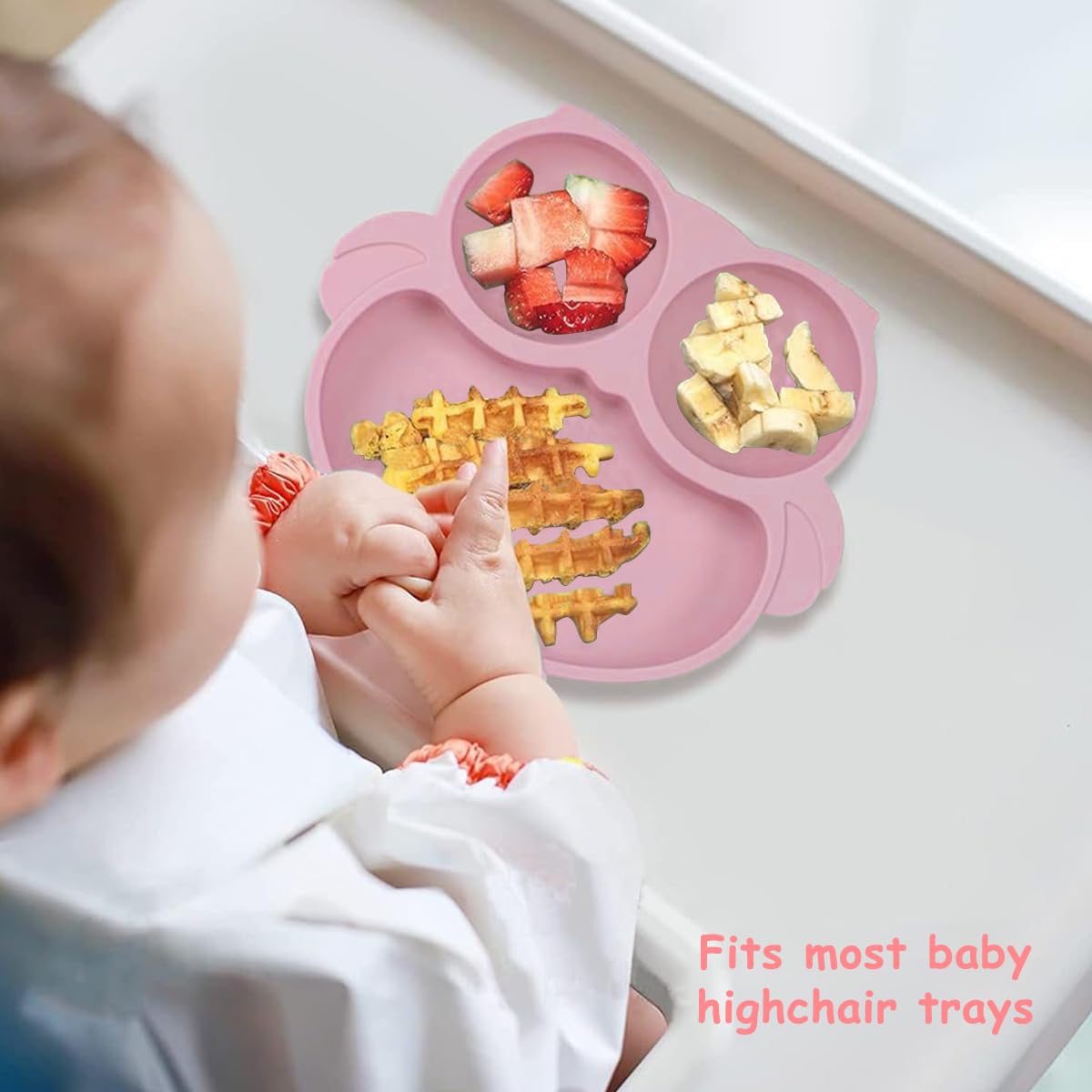 SNOWIE SOFT Baby Food Plate with 4 Strong Suction Cups and BPA Free Silicone | Pink Feeding Set