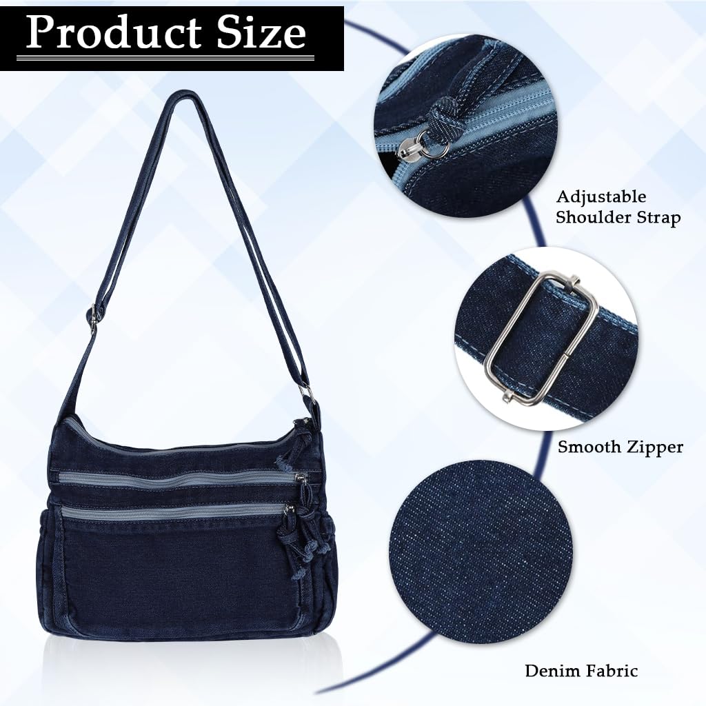 Zibuyu Womens Denim Tote Bag for Travel and Work with Adjustable Strap | Light Blue Canvas Purse