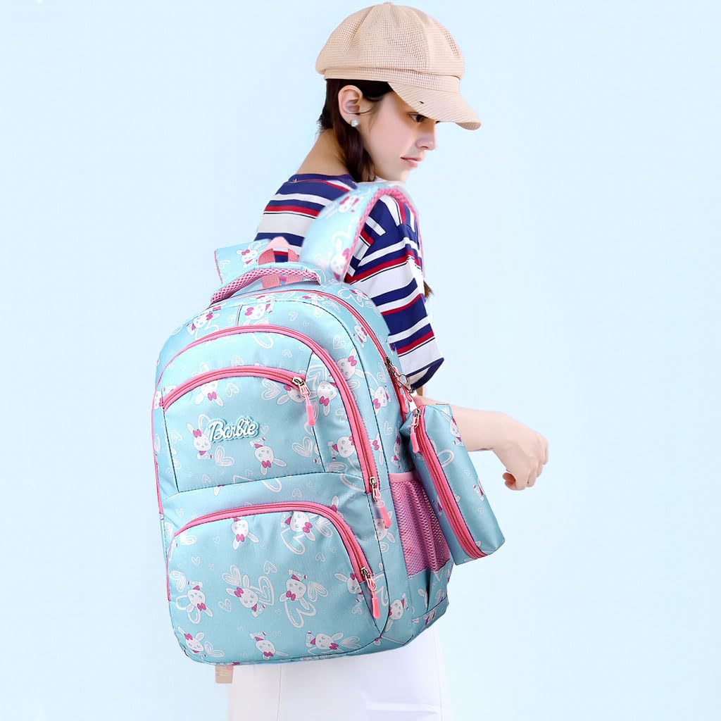 Zibuyu Cute Rabbit Backpack for Girls with Matching Pencil Case 46×33×20cm | Water Repellent Lightweight School Bag