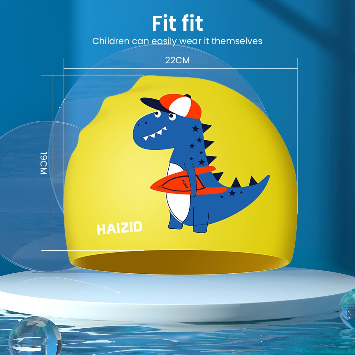Proberos Kids Silicone Swim Cap for Training with 18cm Opening and Anti-Fog Goggles | Cartoon Design for Boys and Girls