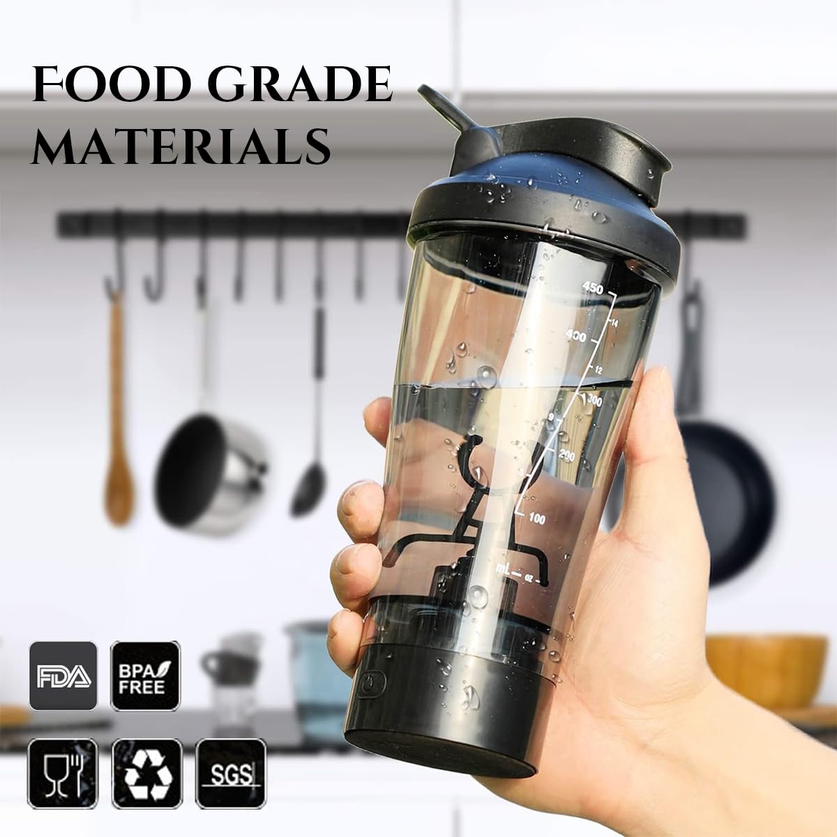 HASTHIP Electric Shaker Bottle for Protein Shakes with 30s Auto Stop | 450ml USB Rechargeable BPA Free Mixer