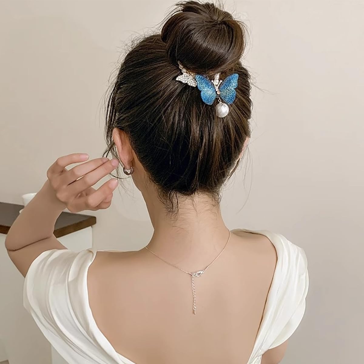 Venzina Bow Clips for Women featuring Butterfly Design with Pearl Charm | Ideal for Wedding and Daily Hair Buns