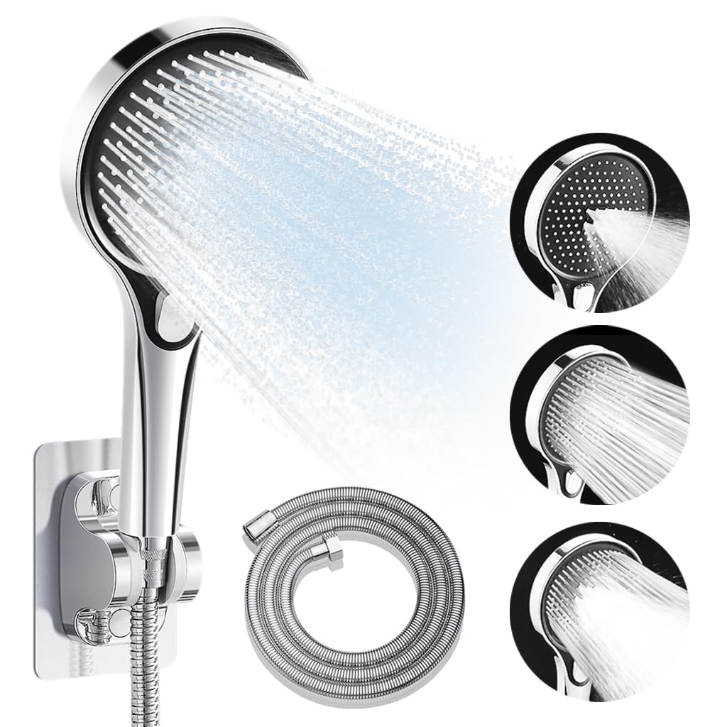 HASTHIP® Shower Head High Pressure Shower Head with 3 Spray Modes Universal Water Saving Shower Head Massage Shower Head Rainfall  Shower Head Modern Chrome Plated Bathroom Shower Head