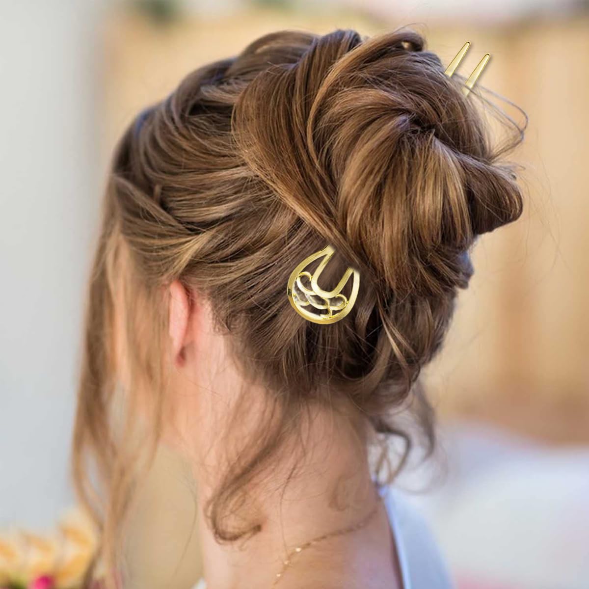 MAYCREATE Hair Stick for Bun featuring U Shaped Metal Design 15cm Pins in Gold & Silver
