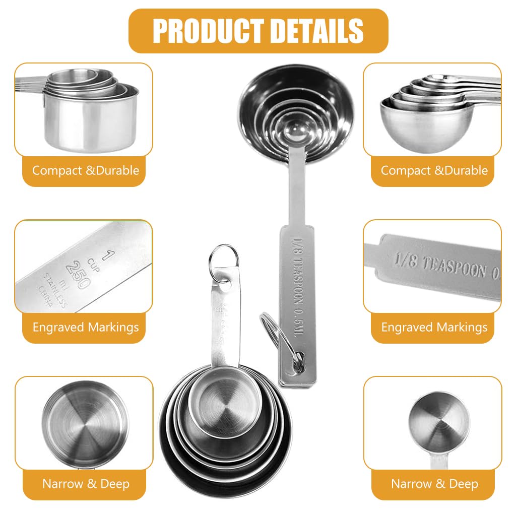 Supvox Measuring Cups and Spoons Set 24 pcs with Dual Unit Scales Stainless Steel for Cooking | Ideal for Baking and Home Chefs