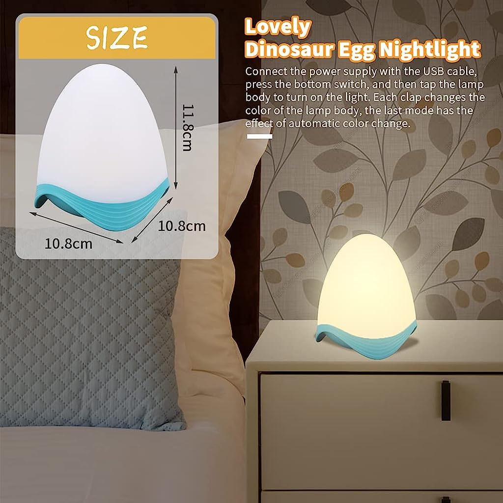 ELEPHANTBOAT® Kids Night Light Dinosaur Egg Night Lights for Bed Room 7 Color Changing Cute Night Light Rechargeable USB Night Light Desk Lamp Nursery Night Light for Boys Girls Bedroom