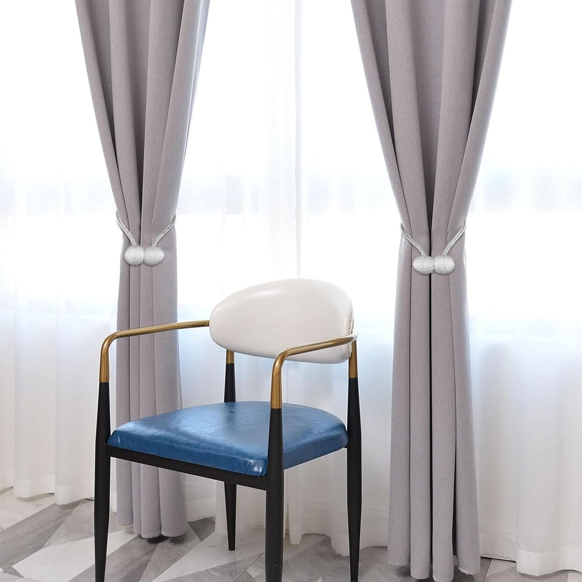 HASTHIP Magnetic Curtain Tiebacks for Home and Office with 40cm Rope and 3.3cm Balls | Grey