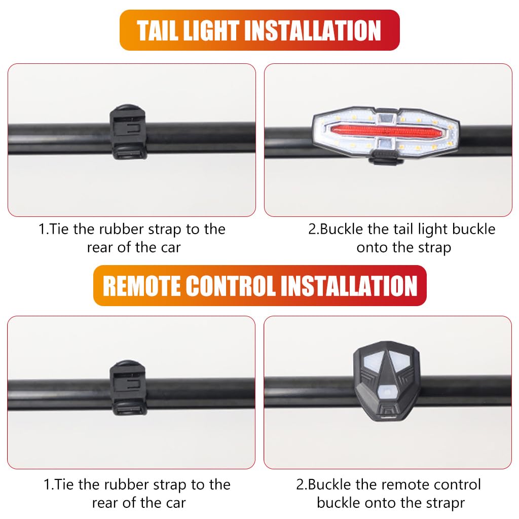 Proberos® Waterproof Bike Tail Turn Signal Light with Remote Control High Brightness Dual Color LED Bike Warning Light with 3 Modes USB Rechargeable LED Turn Siginal Light for Bike, Motorcycle