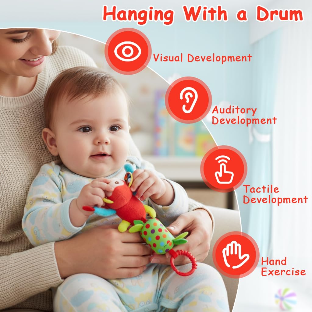 SNOWIE SOFT Baby Toys for Stroller and Crib with Plush Monkey Rattle | Newborn Gift