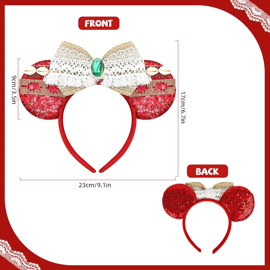 PALAY Moana Princess Hairband for Girls with Red Sequin Bow and Cute Mouse Ears | Party Accessory