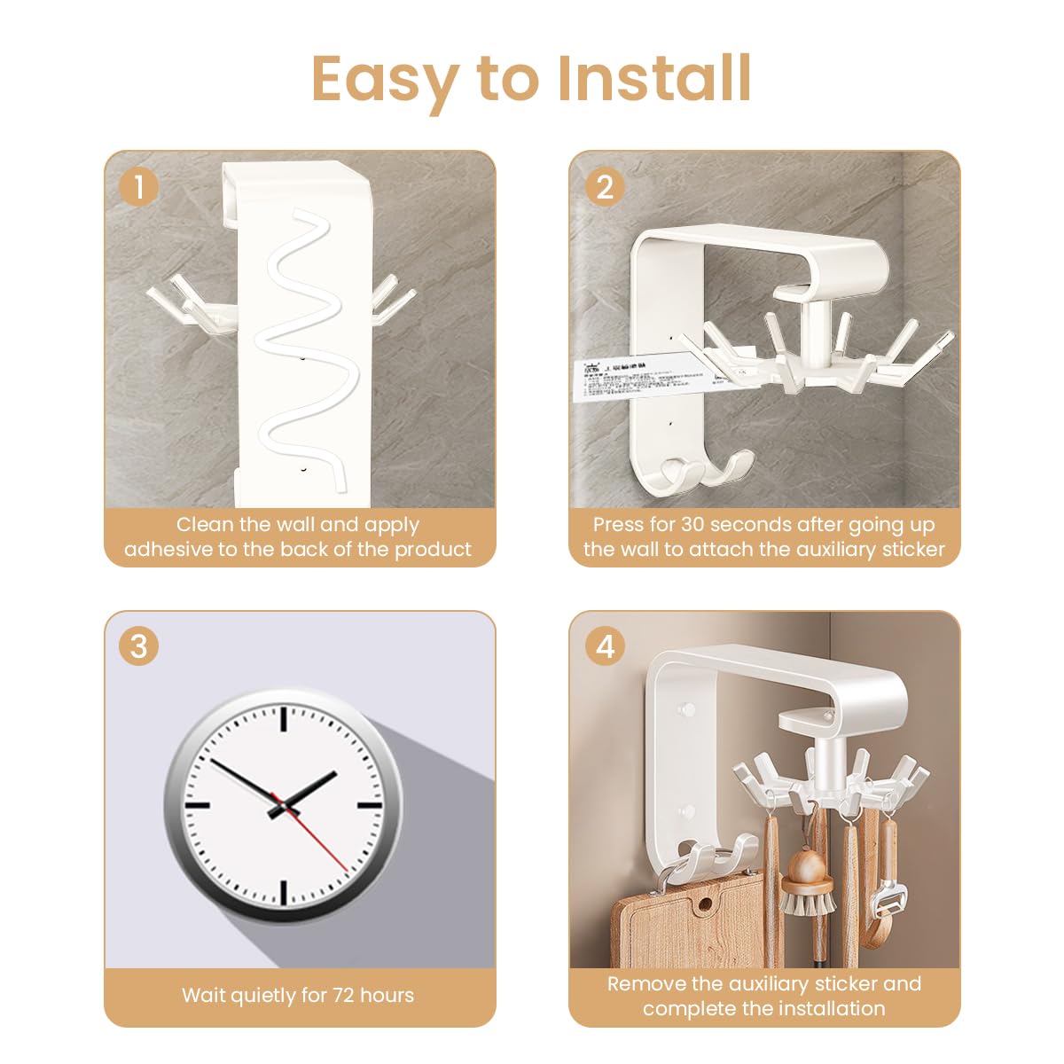 HASTHIP Multi Utensil Organizer for Kitchen with 360° Rotatable 10 Hooks and Carbon Steel Design