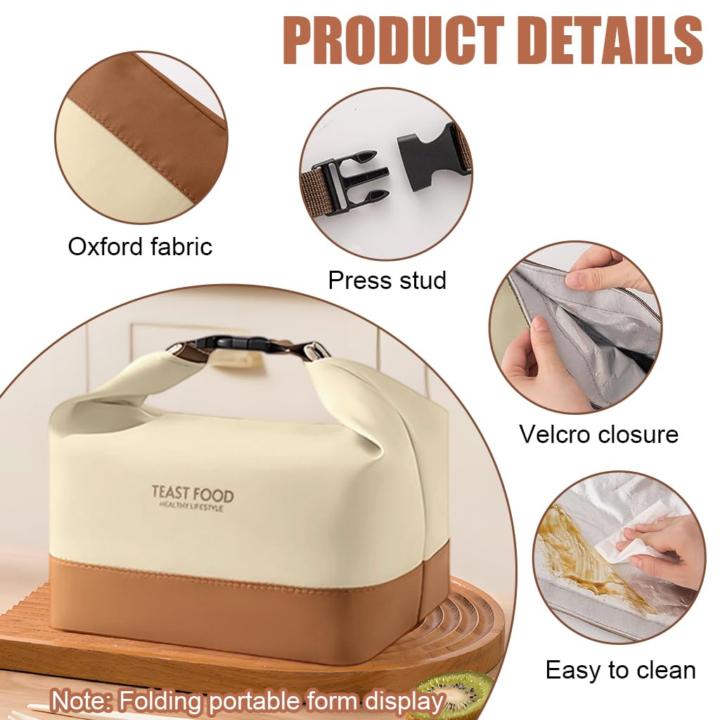 HASTHIP Insulated Lunch Bag for Office and Travel with 11.5L Capacity | Waterproof Oxford Cloth Beige