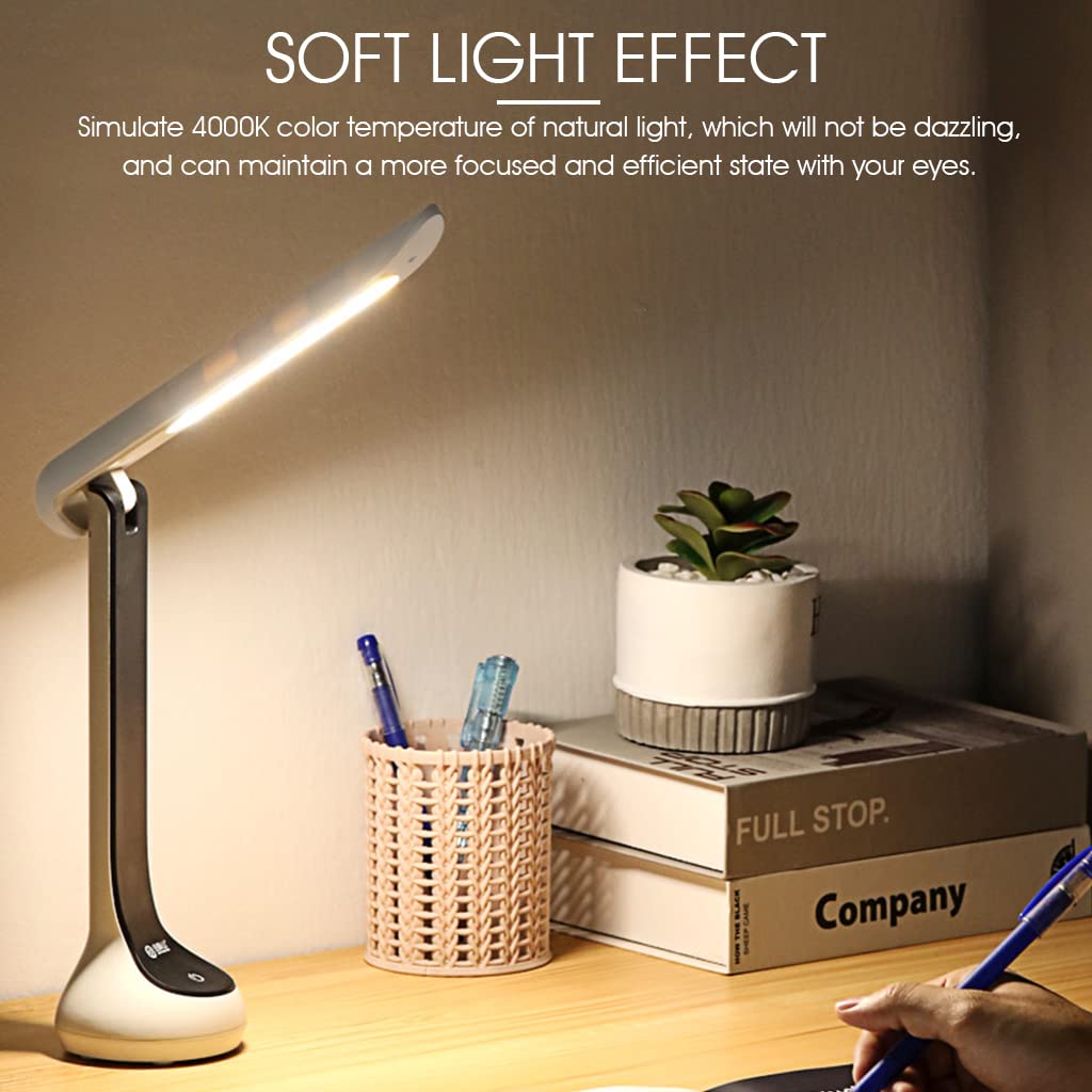 ELEPHANTBOAT LED Desk Lamp for Study with 120° Foldable Arm and Touch Control | USB Rechargeable