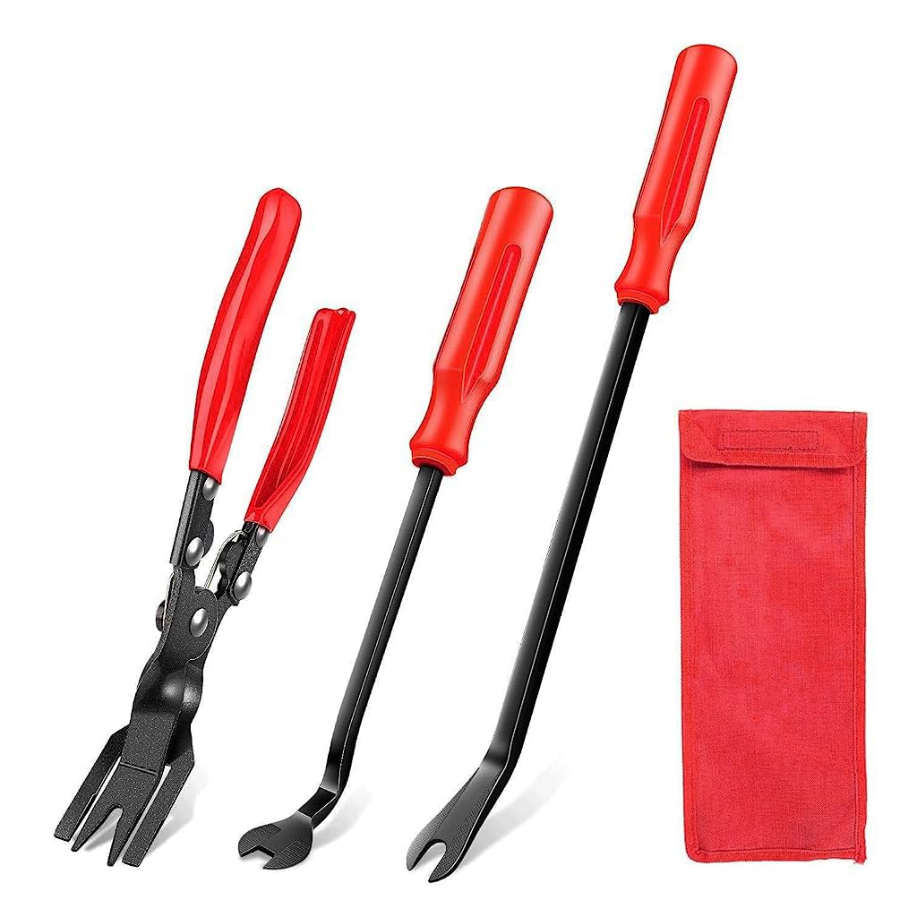 STHIRA® Car Repair Tool Rubber Clip Remover Tool Clip Pliers Set of 3 Fastener Removal Tool Car Trim Removal Tool Pry Tool Set Car Repairing Tool with Storage Bag