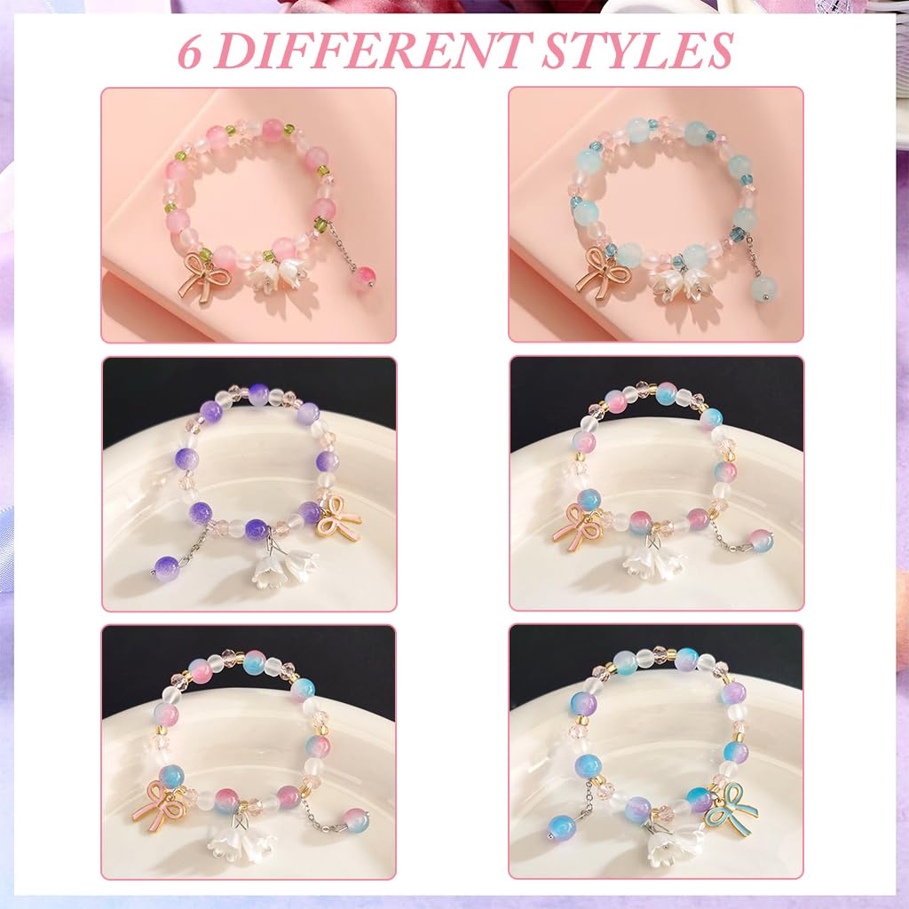 SANNIDHI Crystal Beads Bracelet Set for Girls with Bowknot and Orchid Charm | 18PCS Gift