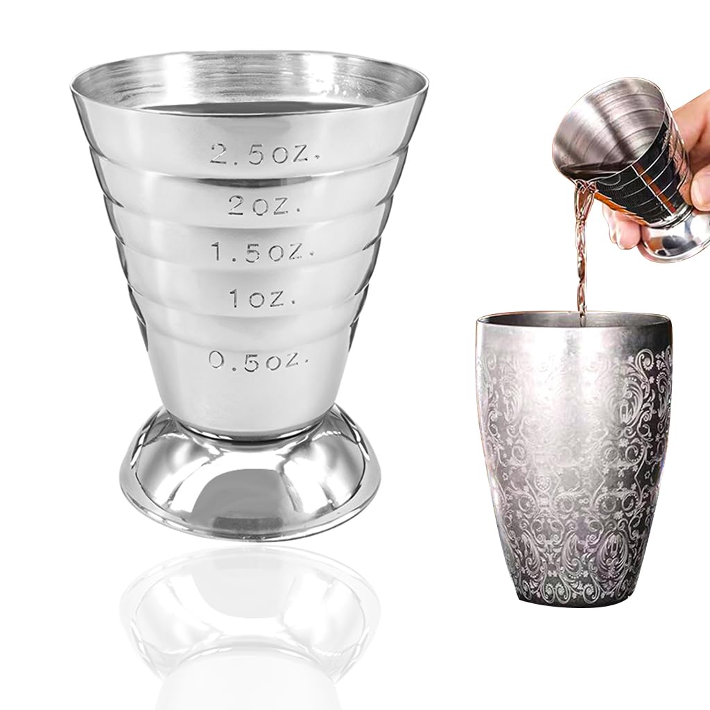 Supvox Stainless Steel Liquor Measuring Cup for Bar and Kitchen Use featuring Etched Scales 75ml | Stable Base for Precise Pouring