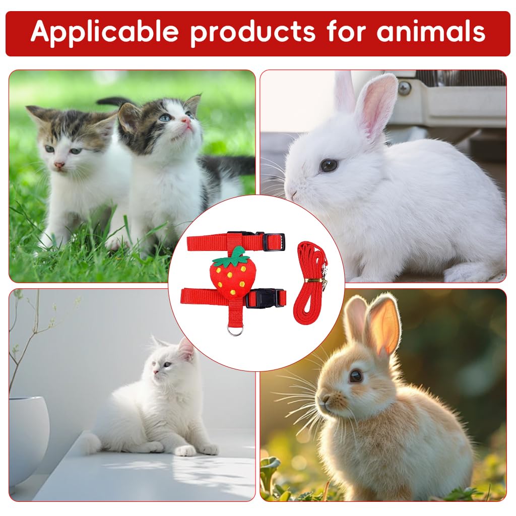 Qpets Rabbit Harness for Small Pets with Escape-Proof Dual Strap and Quick Release Buckle | Red Strawberry Plush Design