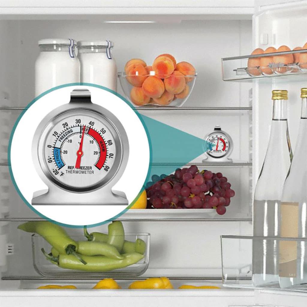 HASTHIP® Refrigerator Thermometer, Stainless Steel Refrigerator/Freezer Monitoring Thermometer, 30~30°C/-20~80°F, Fridge Thermometer Dial (1Pcs)