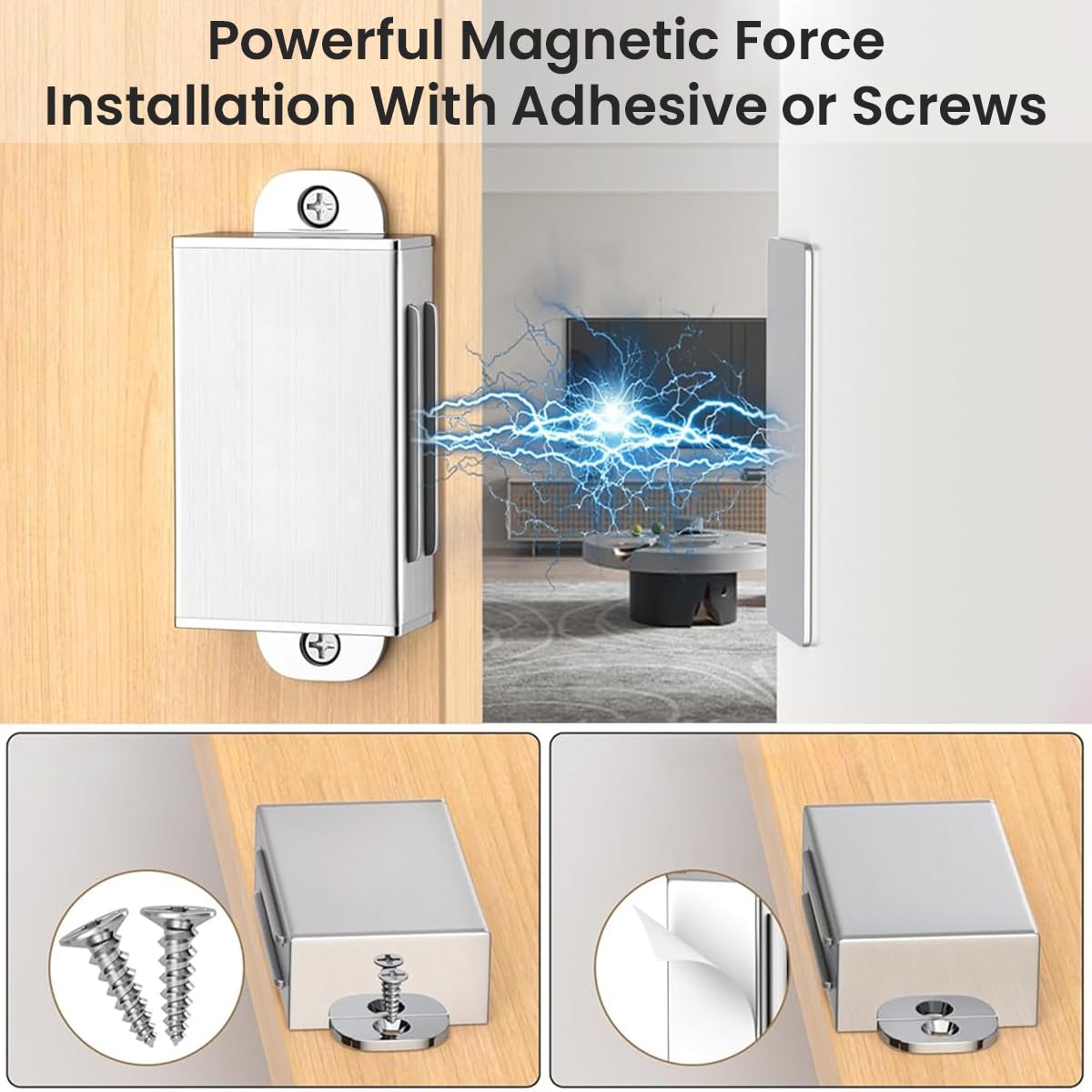 Serplex Cabinet Door Catches for Cabinets and Closets featuring Strong Magnet | 4Pcs Brushed Stainless Steel
